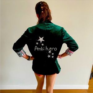 Anti-hero jacket— patch and rhinestone work done by me.